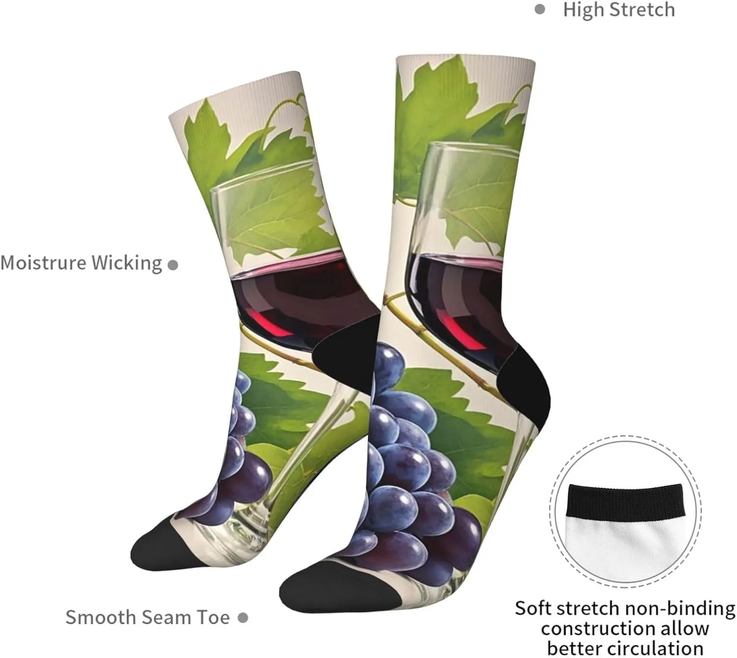 Socks for Women Men Breathable Moisture Wicking Boot Socks Grape Wine Warm Calf Socks