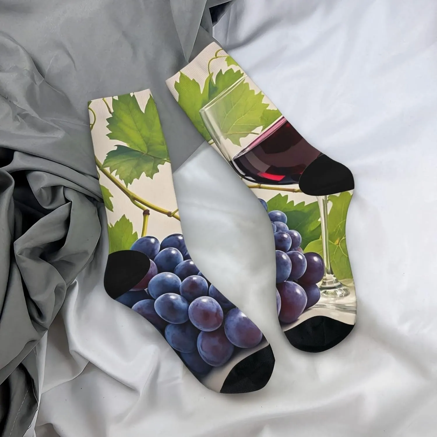 Socks for Women Men Breathable Moisture Wicking Boot Socks Grape Wine Warm Calf Socks
