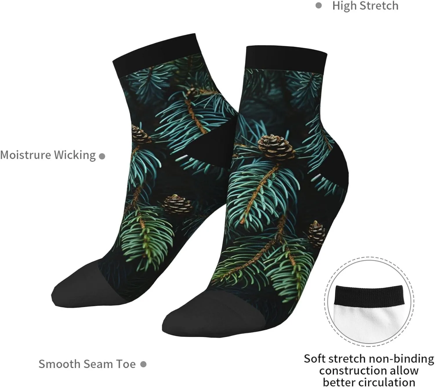 Socks for Women Men Breathable Warm Boot Socks Pine Branches Calf Socks for Hiking Work