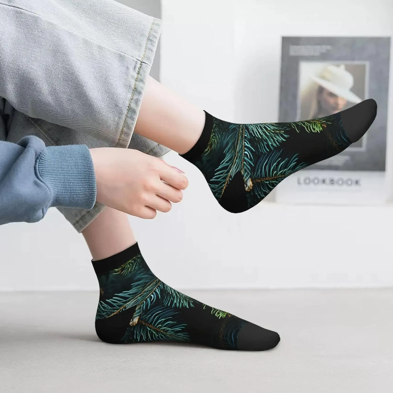 Socks for Women Men Breathable Warm Boot Socks Pine Branches Calf Socks for Hiking Work