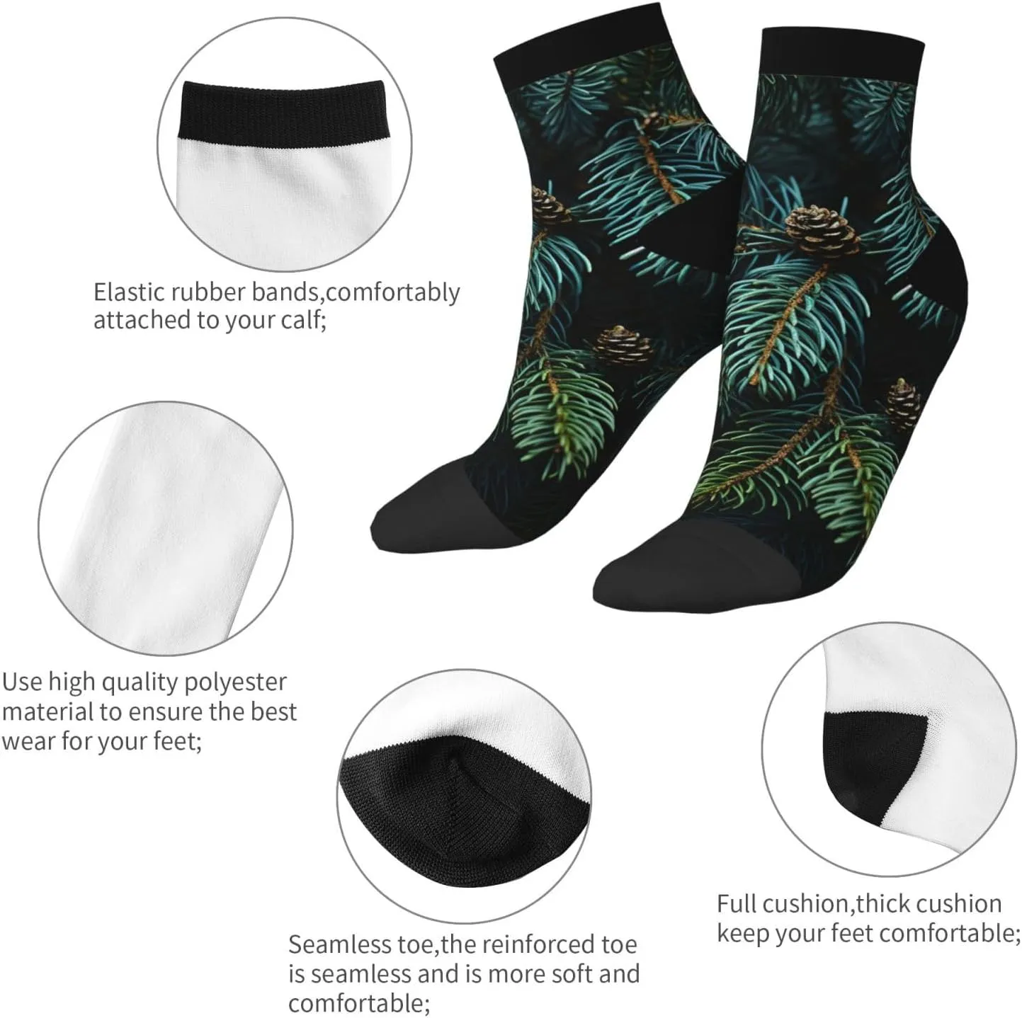 Socks for Women Men Breathable Warm Boot Socks Pine Branches Calf Socks for Hiking Work