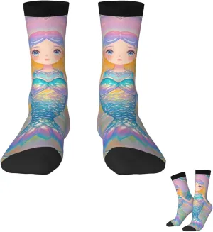 Socks for Women Men Dreamy Gradient Mermaid Scales Boot Socks Breathable Warm Calf Socks for Hiking Work