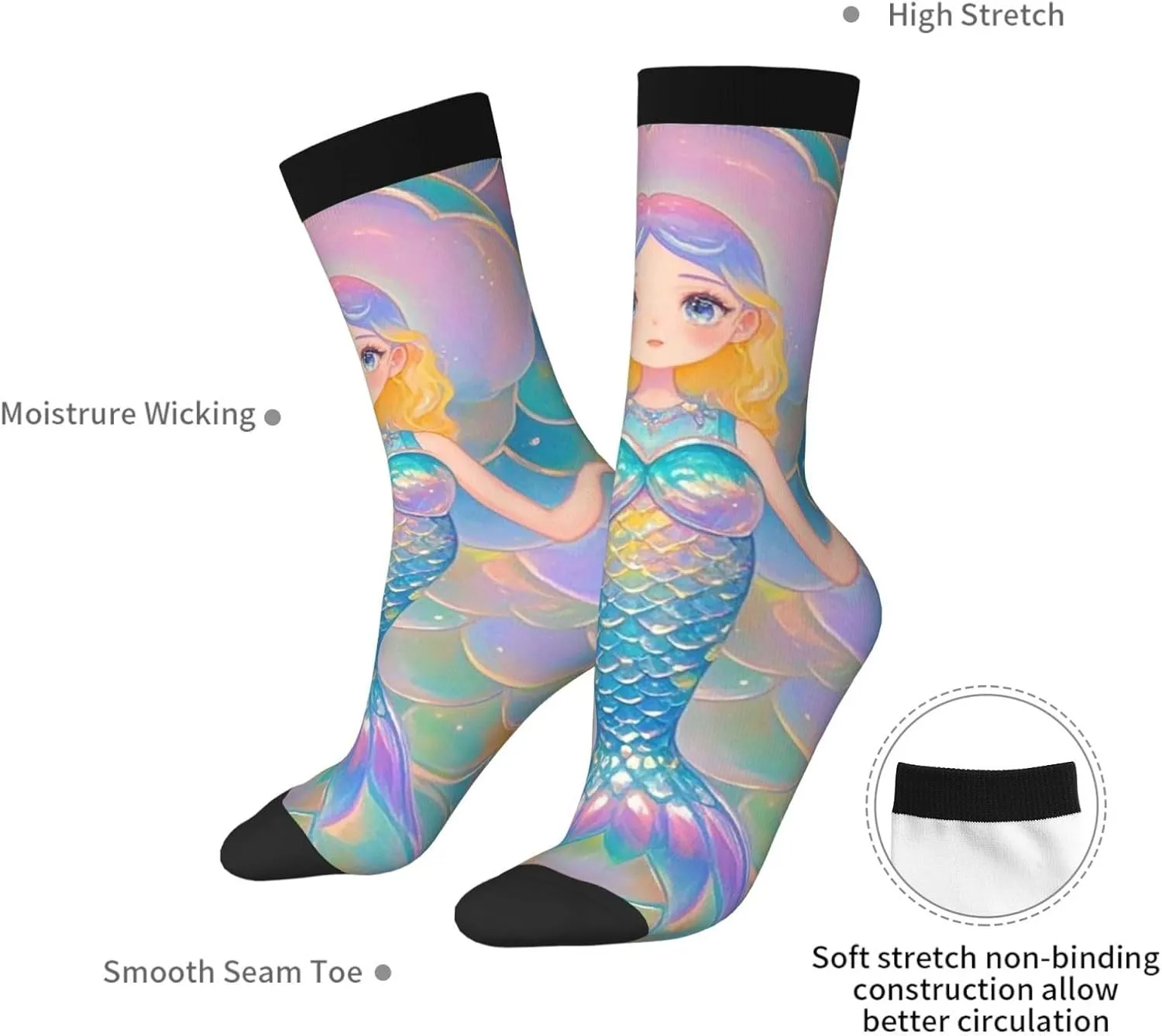 Socks for Women Men Dreamy Gradient Mermaid Scales Boot Socks Breathable Warm Calf Socks for Hiking Work