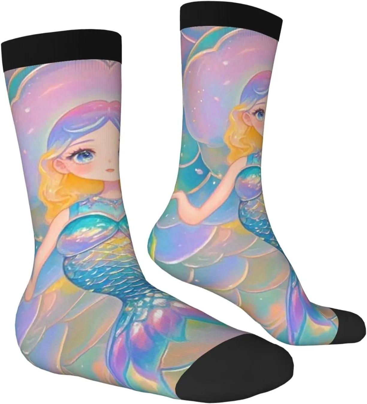 Socks for Women Men Dreamy Gradient Mermaid Scales Boot Socks Breathable Warm Calf Socks for Hiking Work