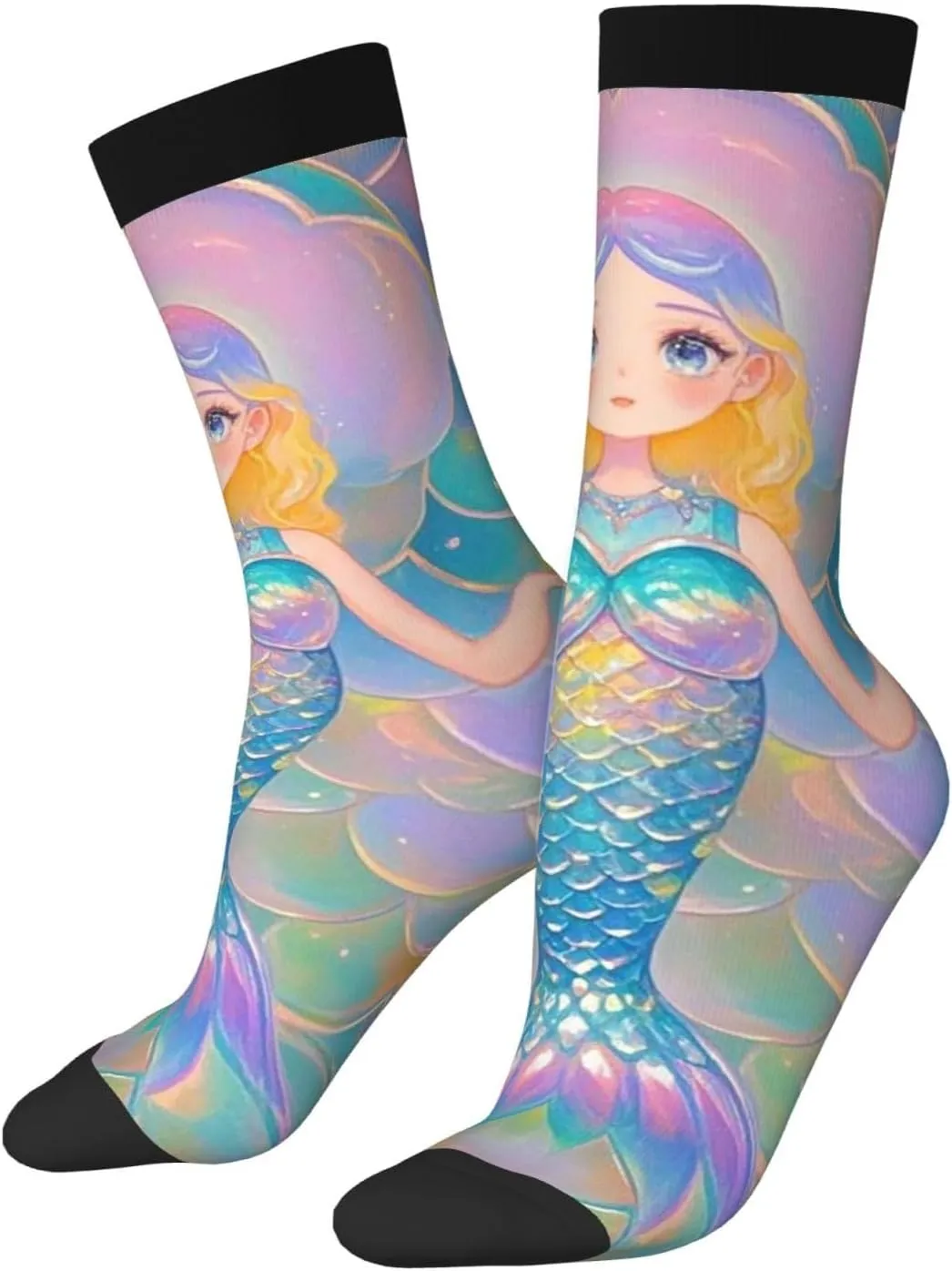 Socks for Women Men Dreamy Gradient Mermaid Scales Boot Socks Breathable Warm Calf Socks for Hiking Work