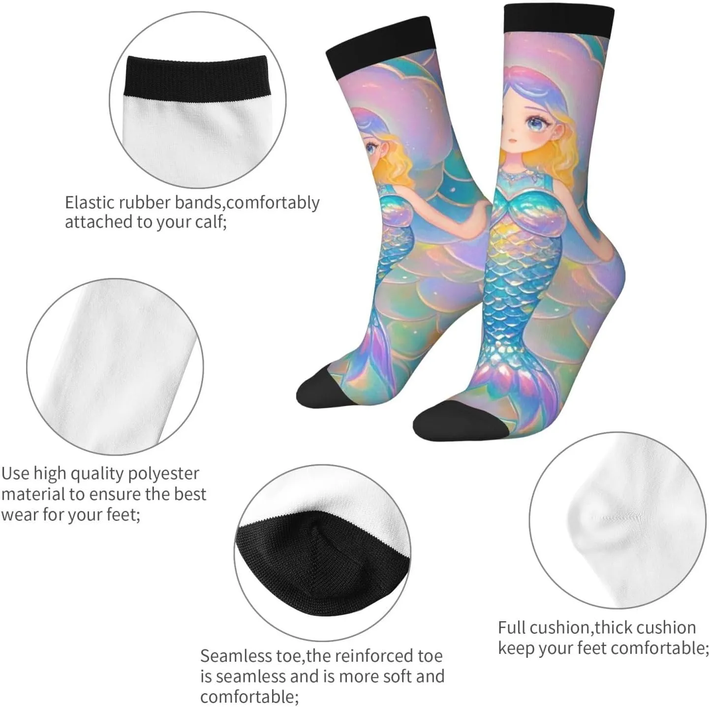 Socks for Women Men Dreamy Gradient Mermaid Scales Boot Socks Breathable Warm Calf Socks for Hiking Work