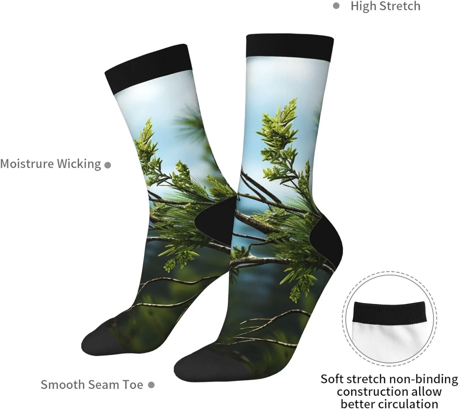 Socks for Women Men Pine Branches and Leaves Boot Socks Breathable Warm Calf Socks for Hiking Work