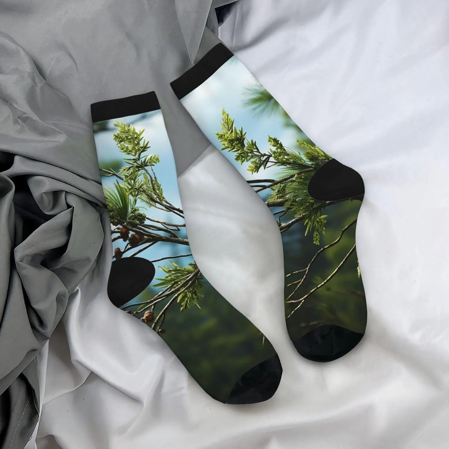 Socks for Women Men Pine Branches and Leaves Boot Socks Breathable Warm Calf Socks for Hiking Work