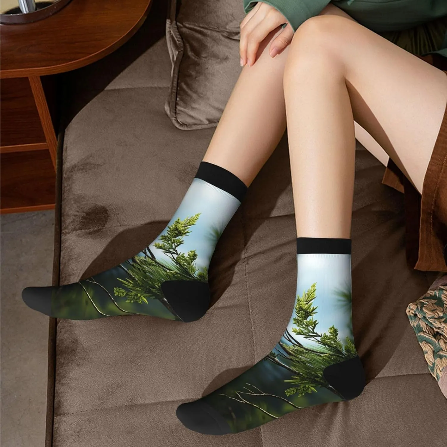 Socks for Women Men Pine Branches and Leaves Boot Socks Breathable Warm Calf Socks for Hiking Work