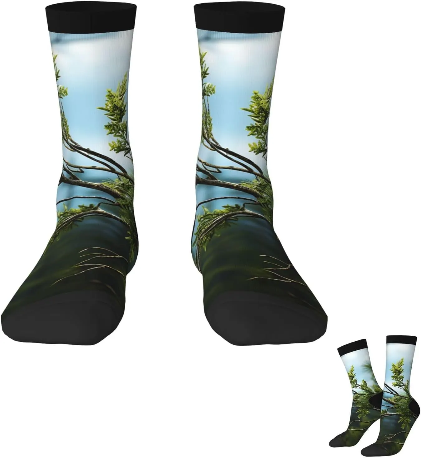 Socks for Women Men Pine Branches and Leaves Boot Socks Breathable Warm Calf Socks for Hiking Work