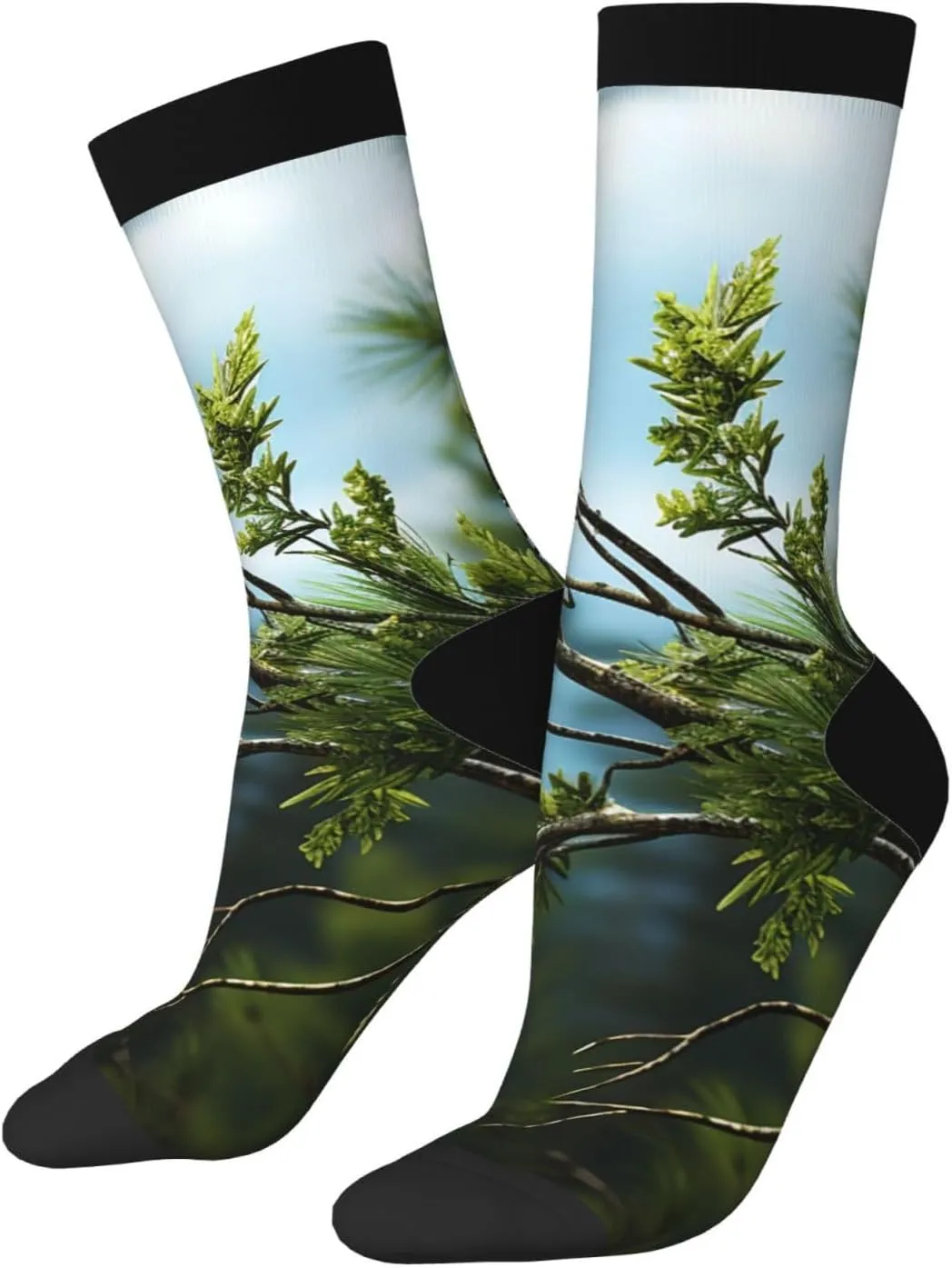 Socks for Women Men Pine Branches and Leaves Boot Socks Breathable Warm Calf Socks for Hiking Work