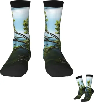 Socks for Women Men Pine Branches and Leaves Boot Socks Breathable Warm Calf Socks for Hiking Work