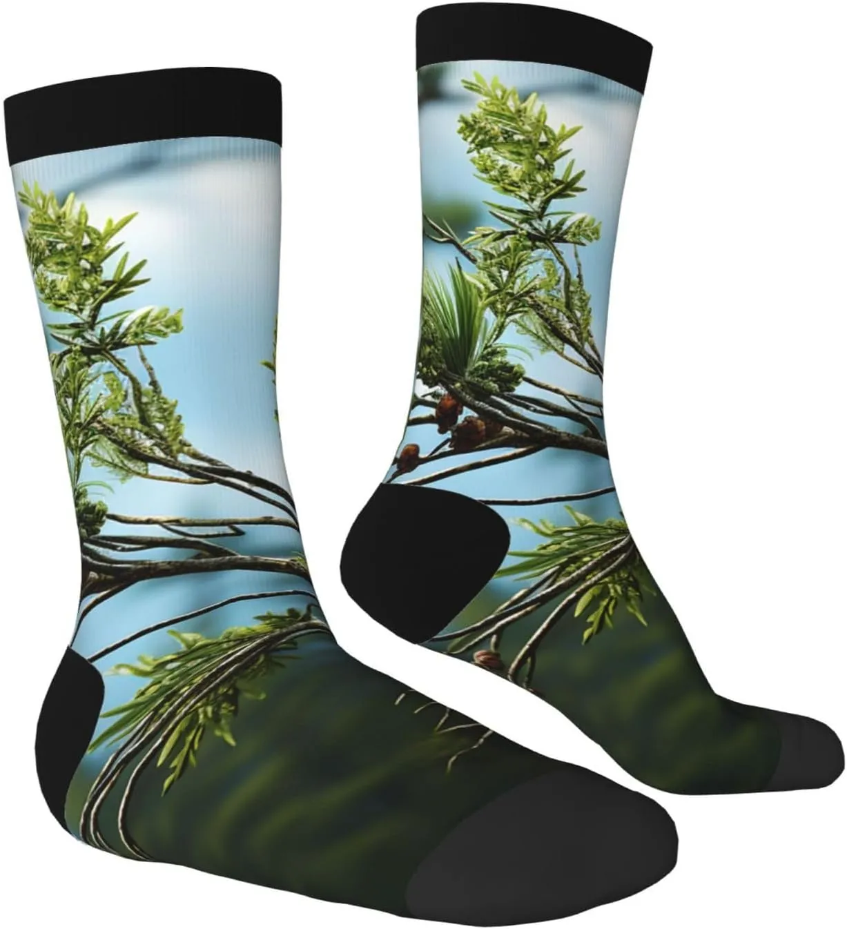 Socks for Women Men Pine Branches and Leaves Boot Socks Breathable Warm Calf Socks for Hiking Work
