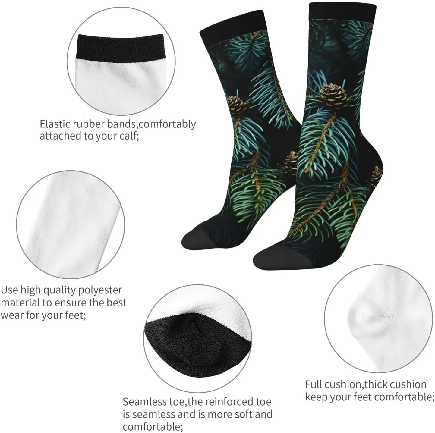 Socks for Women Men Pine Branches Boot Socks Breathable Warm Calf Socks for Hiking Work