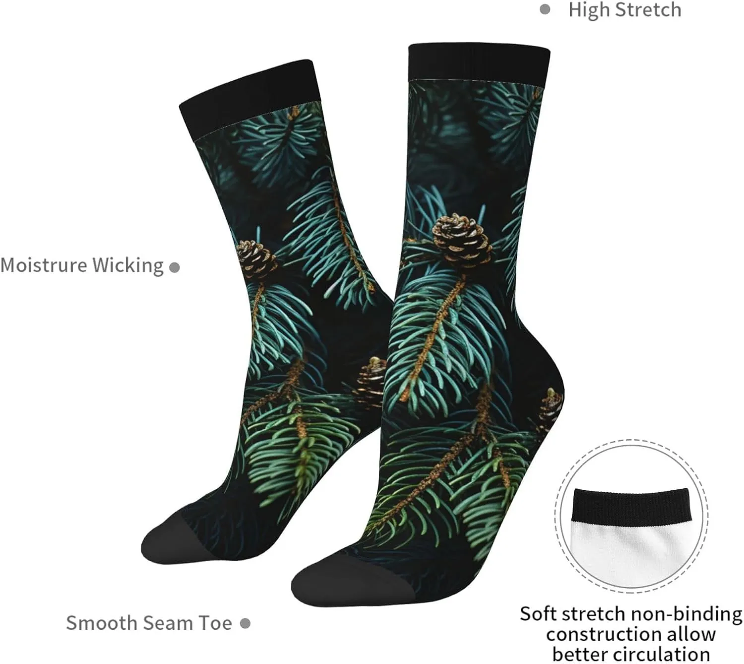 Socks for Women Men Pine Branches Boot Socks Breathable Warm Calf Socks for Hiking Work