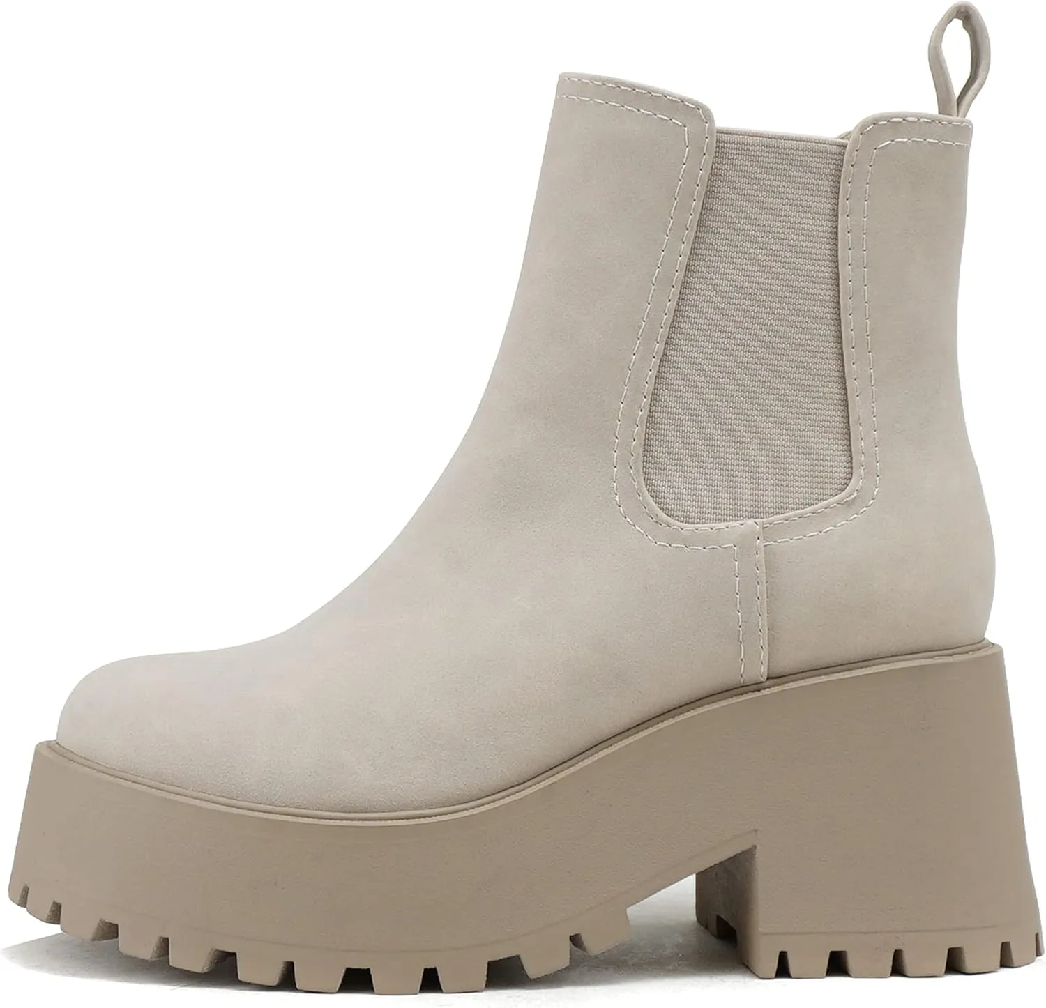 Soda INSTANT Women Chunky Lug Sole Mid Heel Chelsea Fashion Ankle Bootie w/Double Elastic Gore