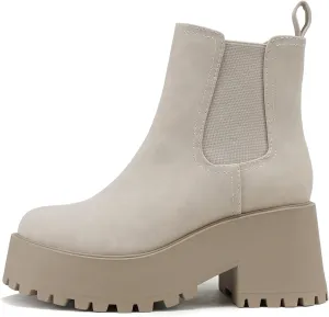 Soda INSTANT Women Chunky Lug Sole Mid Heel Chelsea Fashion Ankle Bootie w/Double Elastic Gore
