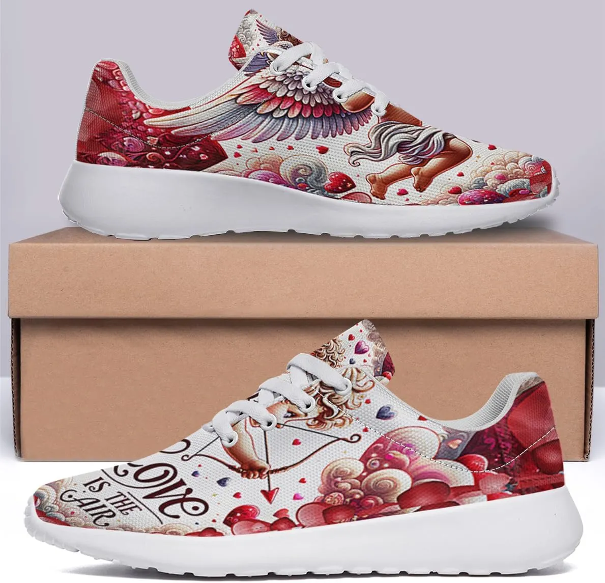 Sonzj-II Happy Valentine's Day Shoes for Women Anti-Slip Lace Up Athletic Walking Running Sneakers