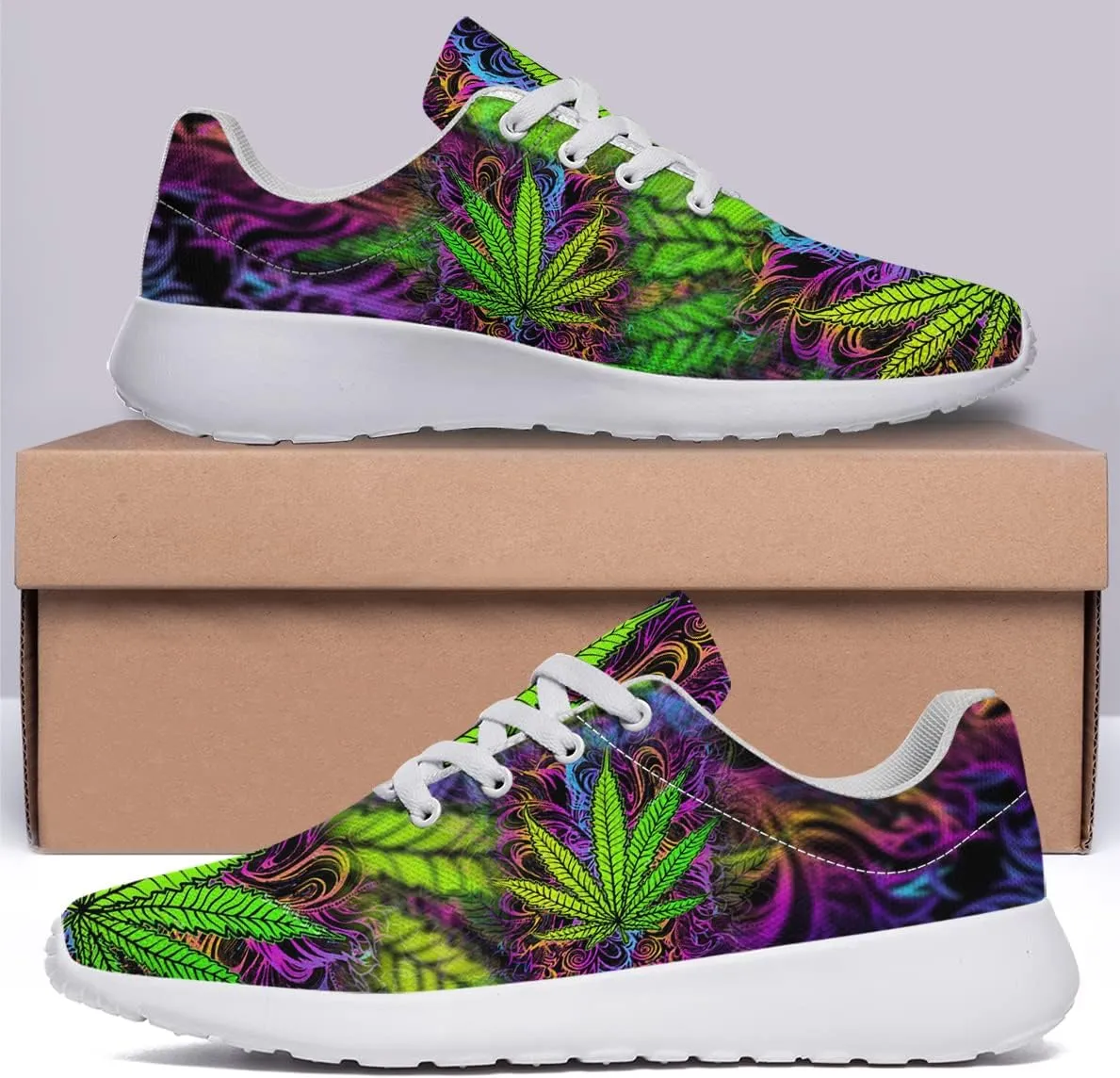Sonzj-II Marijuana Weed Leaf Shoes,Mens Womens Personalited Trail Running Sneakers Cannabis Leaf Walking Tennis Shoes