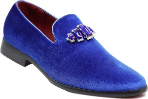 SPK32 Men's Vintage Plain Rhinestone Velvet Dress Loafers Slip On Shoes Classic Tuxedo Dress Shoes