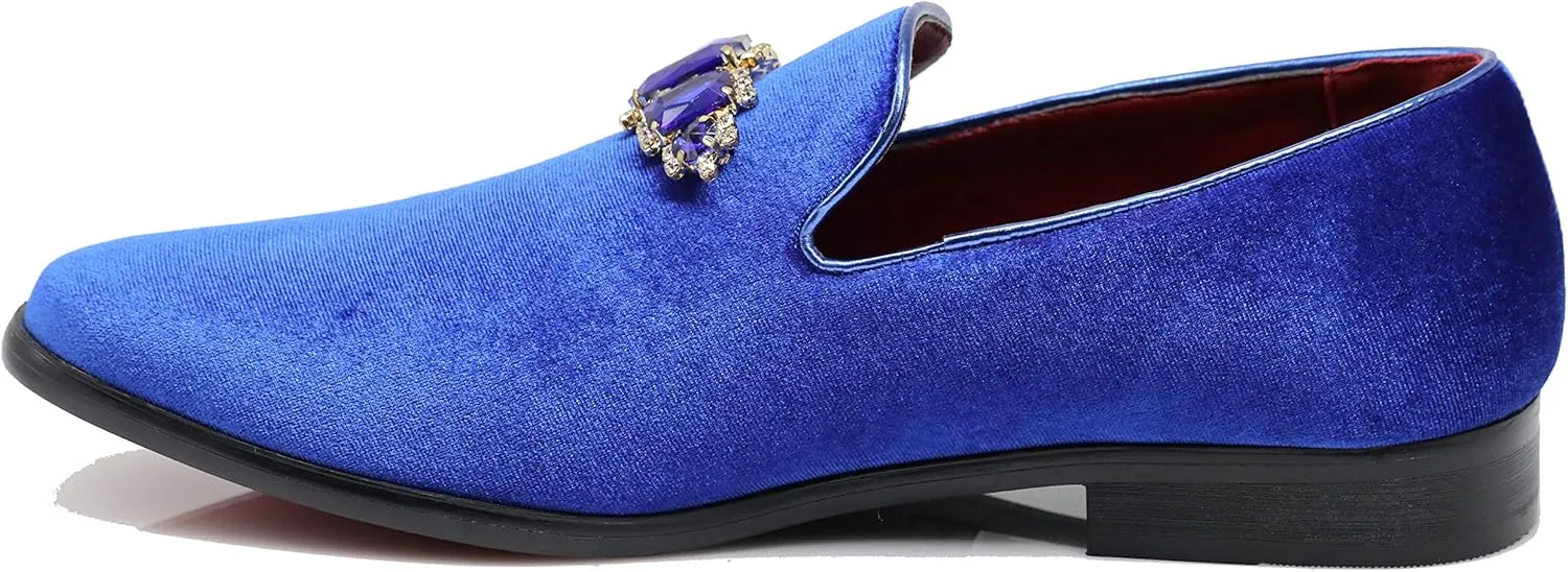 SPK32 Men's Vintage Plain Rhinestone Velvet Dress Loafers Slip On Shoes Classic Tuxedo Dress Shoes