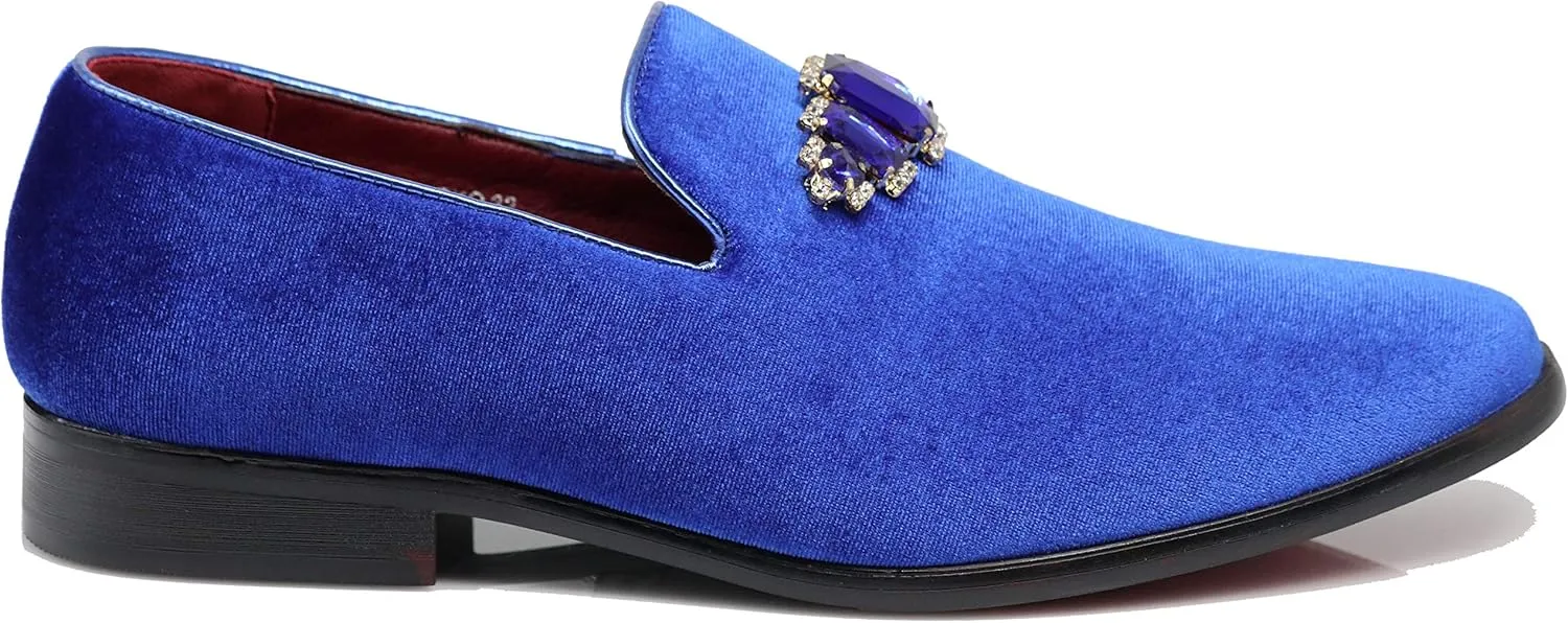 SPK32 Men's Vintage Plain Rhinestone Velvet Dress Loafers Slip On Shoes Classic Tuxedo Dress Shoes