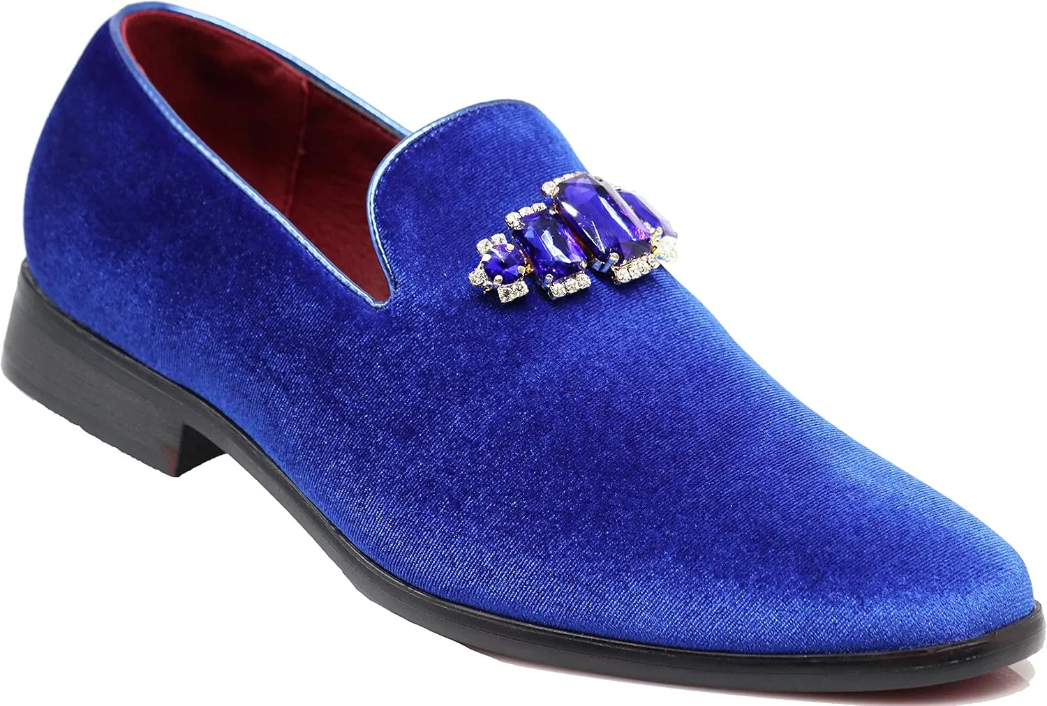 SPK32 Men's Vintage Plain Rhinestone Velvet Dress Loafers Slip On Shoes Classic Tuxedo Dress Shoes