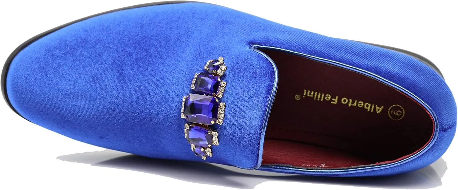 SPK32 Men's Vintage Plain Rhinestone Velvet Dress Loafers Slip On Shoes Classic Tuxedo Dress Shoes
