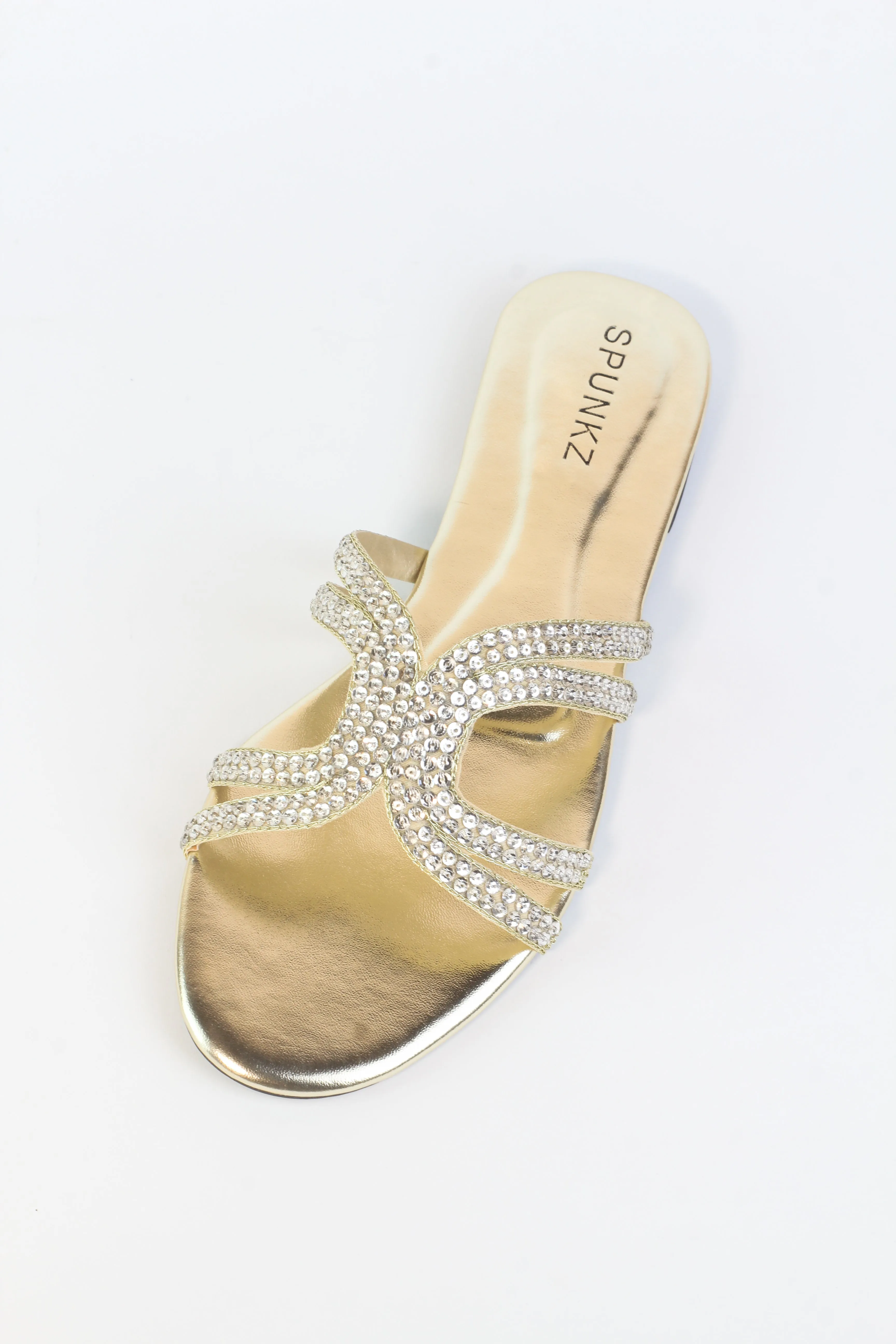 Spunkz Ava Rhinestone Flat Golden Slides-11049