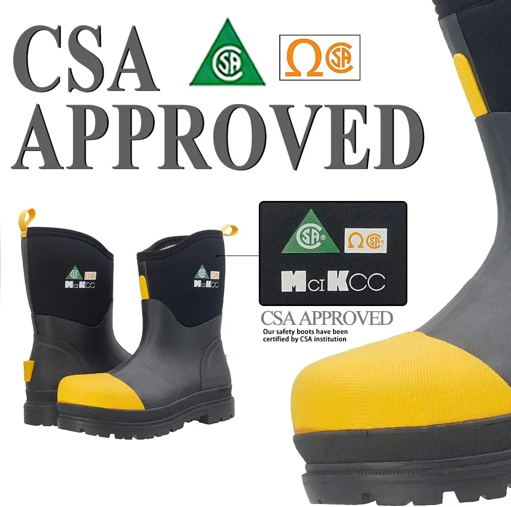 Steel Toe Work Boot for Men, Waterproof Rubber Safety boots, Mid-Calf Durable Protective Footwear, Construction Boot for Industrial Working
