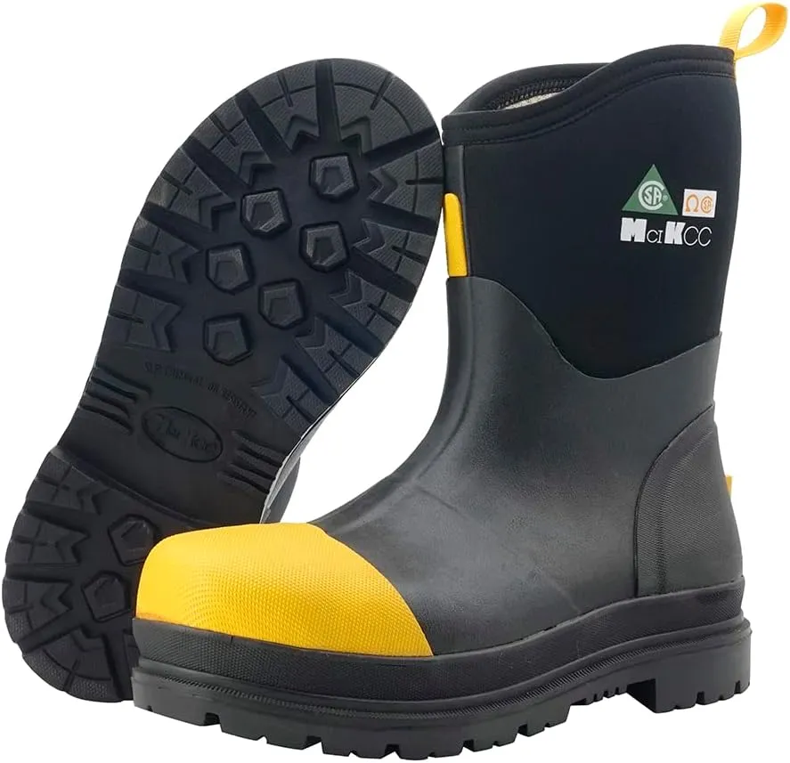 Steel Toe Work Boot for Men, Waterproof Rubber Safety boots, Mid-Calf Durable Protective Footwear, Construction Boot for Industrial Working