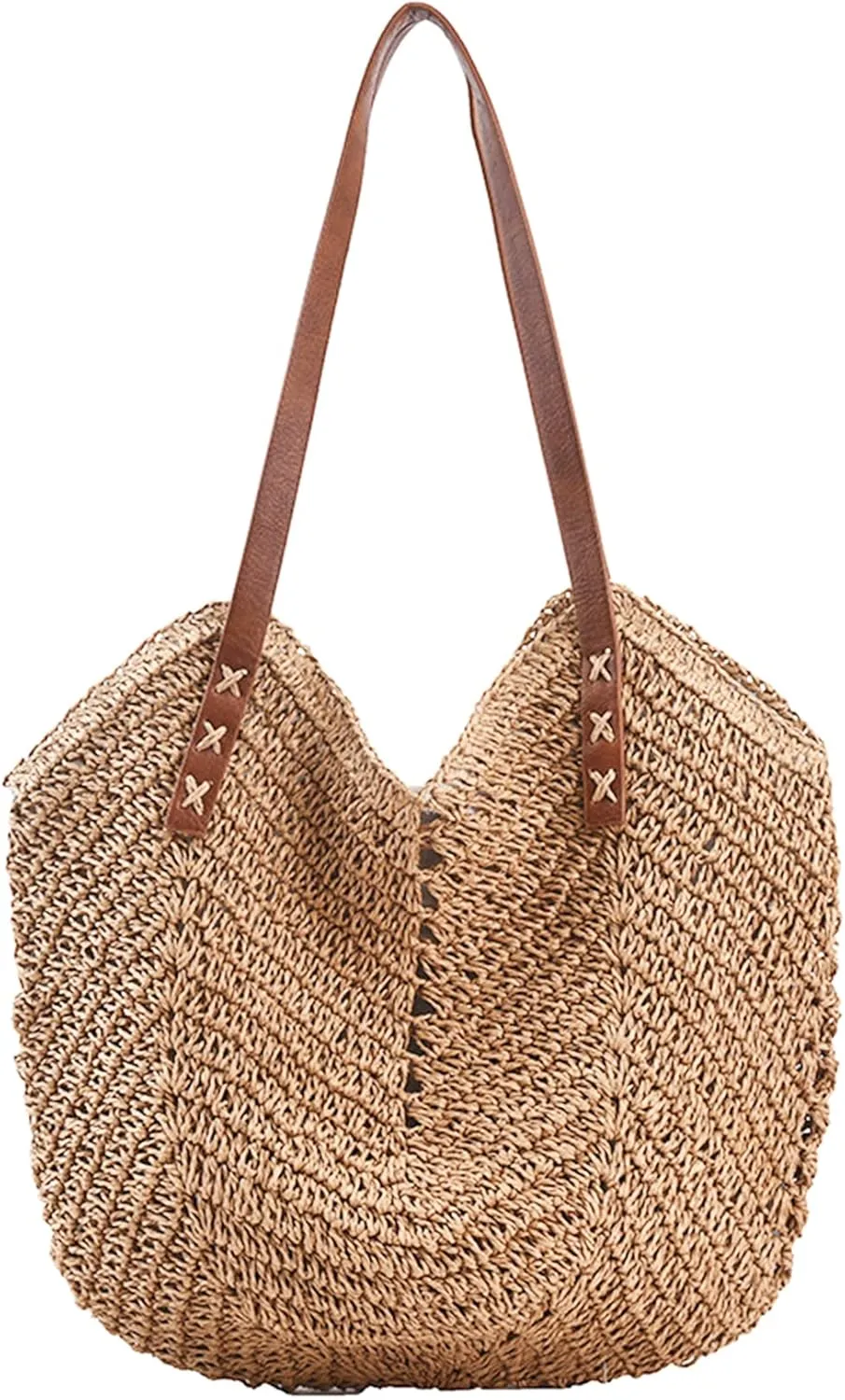 Straw Beach Bags for Women Summer Beach Tote Bag With Zipper Large Soft Woven Straw Shoulder Summer Vacation Purse