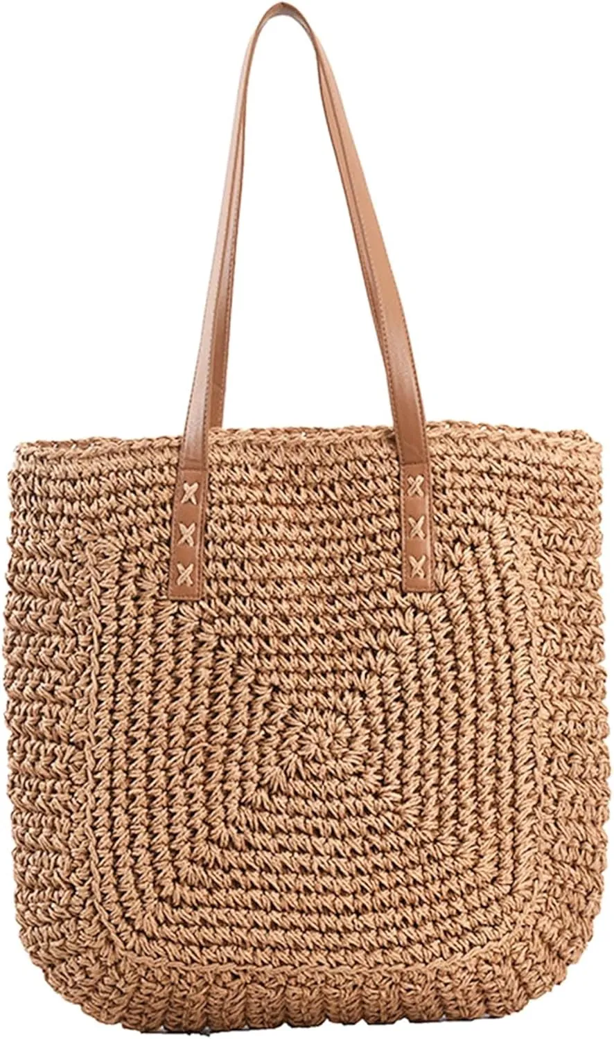 Straw Beach Bags for Women Summer Beach Tote Bag With Zipper Large Soft Woven Straw Shoulder Summer Vacation Purse