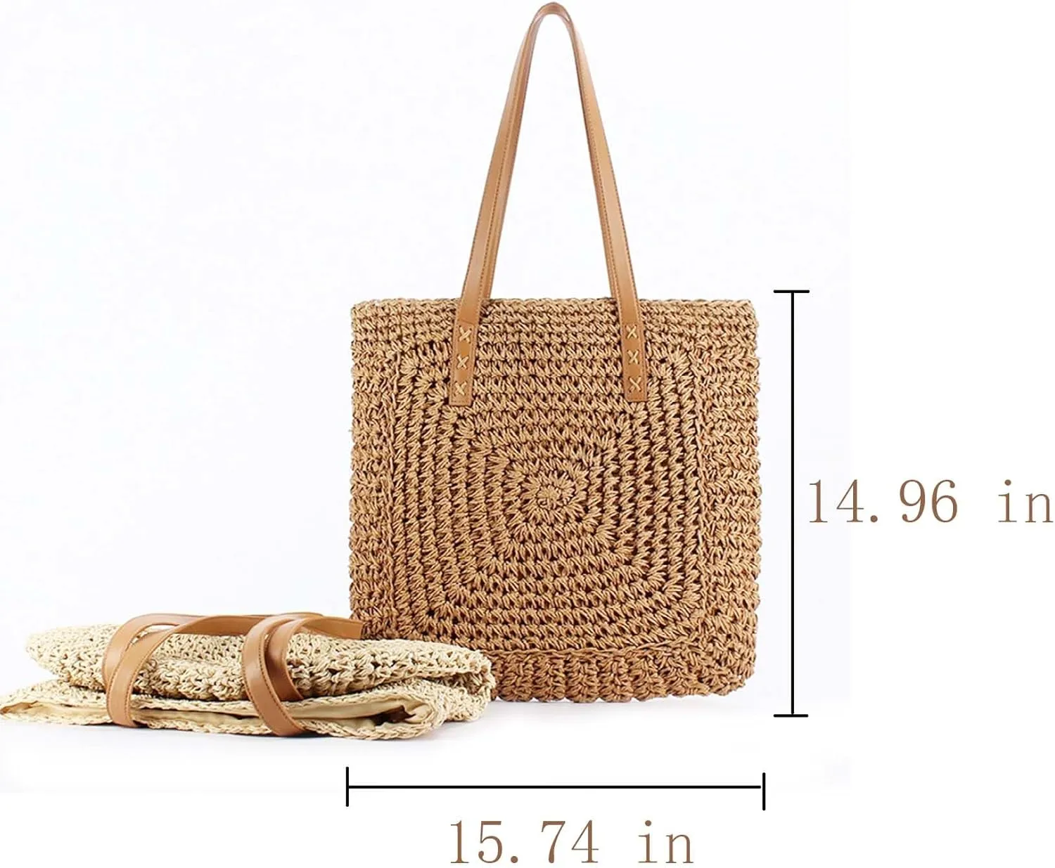 Straw Beach Bags for Women Summer Beach Tote Bag With Zipper Large Soft Woven Straw Shoulder Summer Vacation Purse