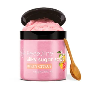 Sugar Scrub by BeesOline - Premium Fine Cane Sugar | Berry Citrus Scented - Extra Large 20oz, Convienent Flip-Top Lid, Organic Sunflower Oil & COCONUT OIL for Smooth Gentle Exfoliation