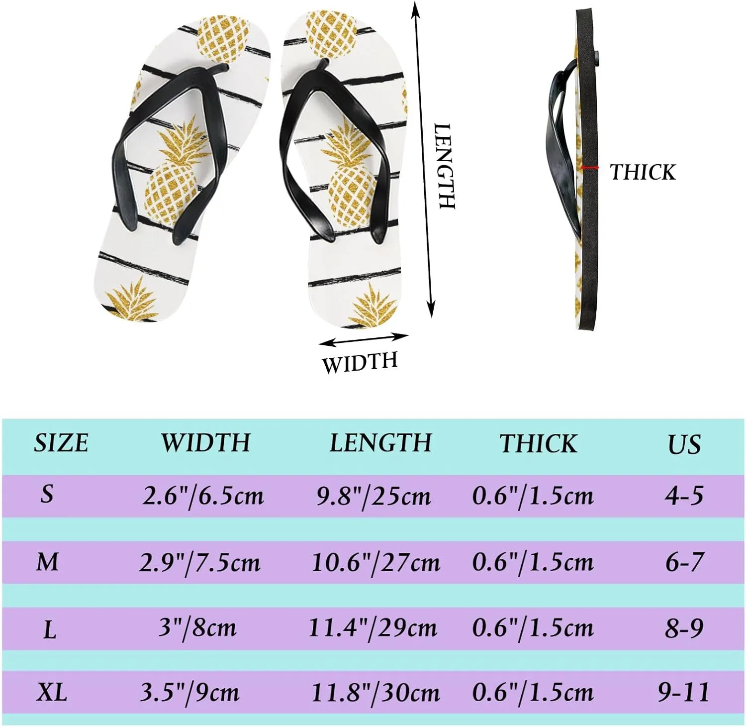 Summer Flip Flops for Women Girls - Summer Tropic Pineapple Casual Thong Slippers Slide Flat Sandals for Beach