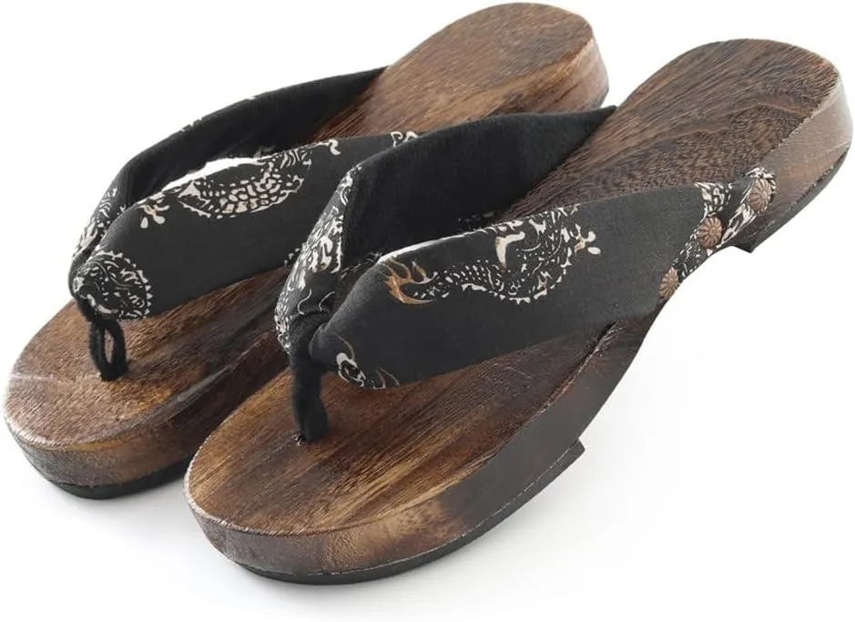 Summer Men's Japanese clogs Slippers,Flip flops Wooden Traditional Kimono Geta Sandals,Casual and Fashionable Beach Shoes for Home and Outdoor Wear