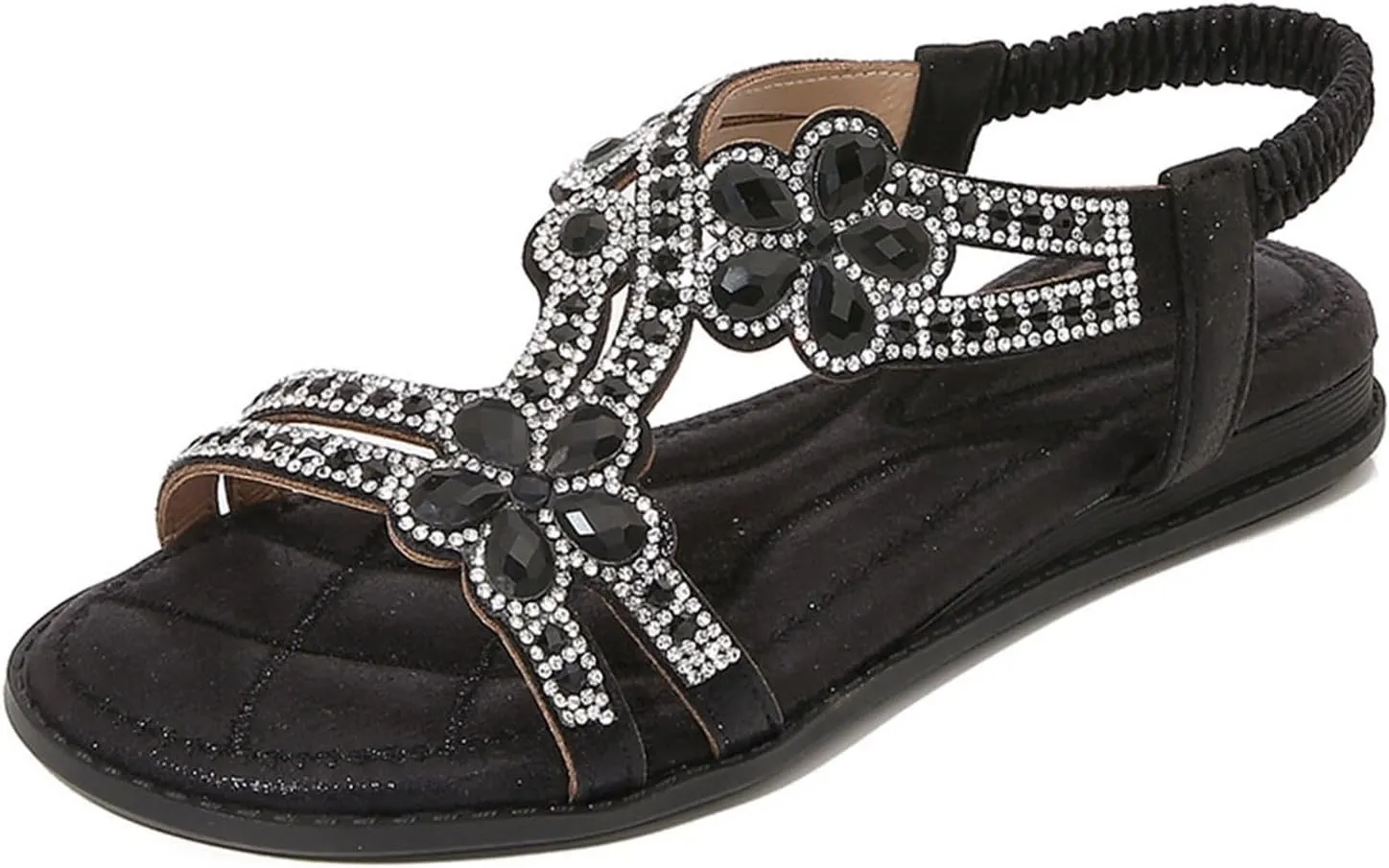 Summer Sandals for Women 2025 Bohemian Beaded Rhinestone Ankle Strap Dressy Wedding Shoes Comfortable Beach Flat Sandals