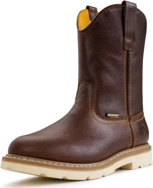 SUREWAY 10in Mens Soft/Steel Toe Waterproof Wellington Work Boot,Heavy Duty Pull On Leather Work Boots,Goodyear Welted,Full Grain Leather,Industrial Safety boot Classic Cowboy Boot,EH Rated