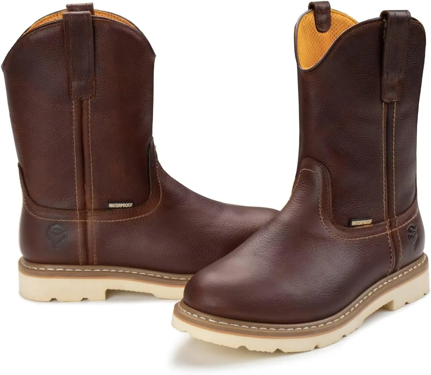 SUREWAY 10in Mens Soft/Steel Toe Waterproof Wellington Work Boot,Heavy Duty Pull On Leather Work Boots,Goodyear Welted,Full Grain Leather,Industrial Safety boot Classic Cowboy Boot,EH Rated