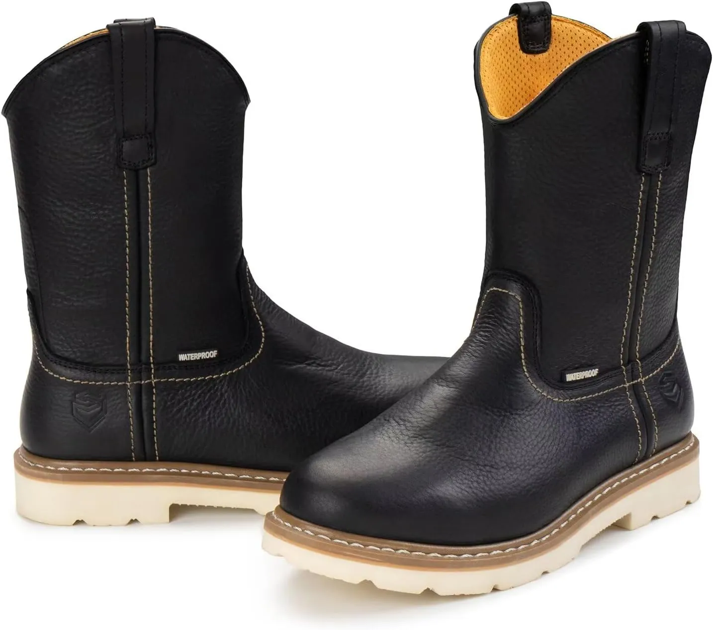 SUREWAY 10in Mens Soft/Steel Toe Waterproof Wellington Work Boot,Heavy Duty Pull On Leather Work Boots,Goodyear Welted,Full Grain Leather,Industrial Safety boot Classic Cowboy Boot,EH Rated