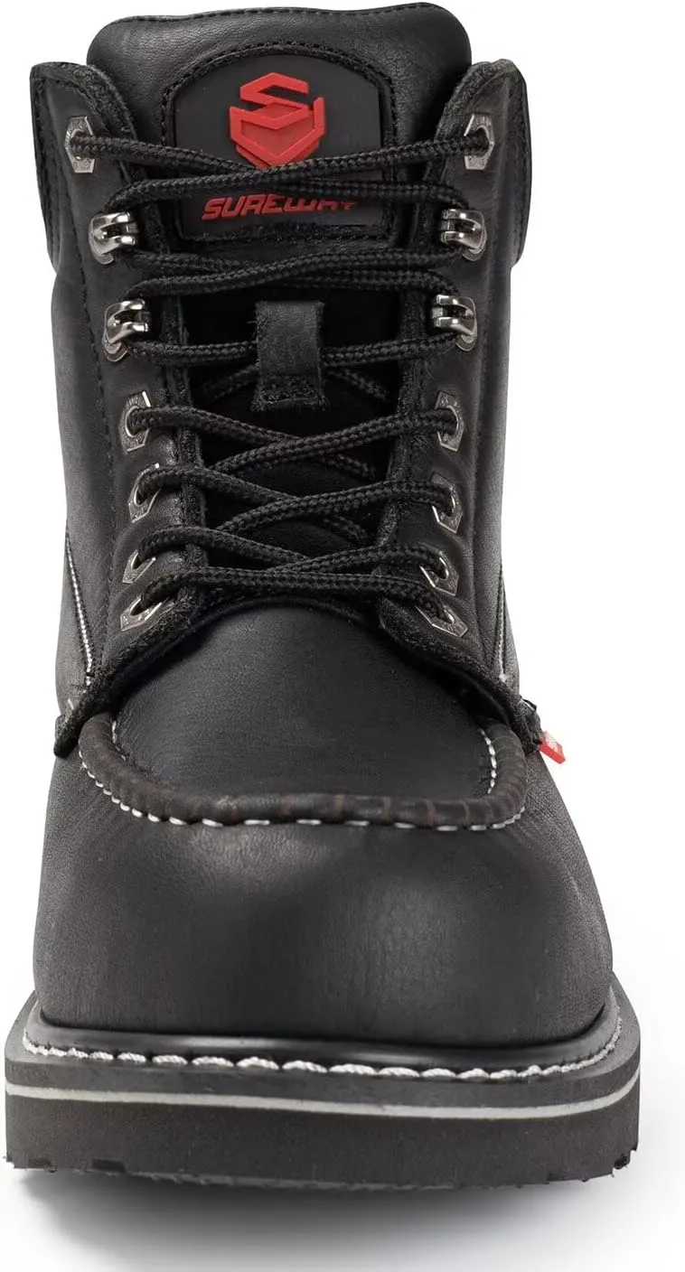SUREWAY 6” Mens Heavy Duty Steel/Composite/Soft Toe Work Boots for Men,Comfortable & Durable,Goodyear Welt,Full Grain Leather,Oil/Slip Resistant,Wedge Moc Toe Industrial Construction Boots/Shoes