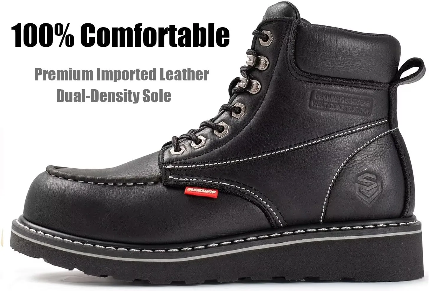 SUREWAY 6” Mens Heavy Duty Steel/Composite/Soft Toe Work Boots for Men,Comfortable & Durable,Goodyear Welt,Full Grain Leather,Oil/Slip Resistant,Wedge Moc Toe Industrial Construction Boots/Shoes