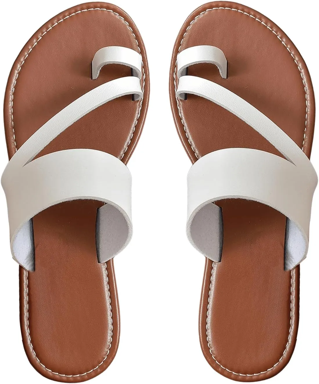 SweatyRocks Women's Open Toe Thong Sandals Slip on Toe Ring Flat Sandals Beach Summer Slide Sandals
