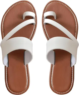 SweatyRocks Women's Open Toe Thong Sandals Slip on Toe Ring Flat Sandals Beach Summer Slide Sandals