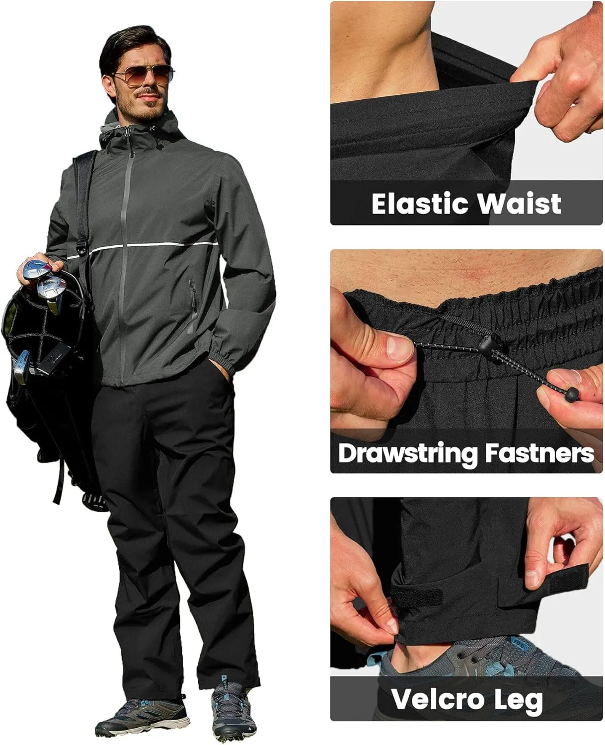 SWISSWELL Rain Suit Waterproof Breathable Lightweight Packable 2 Pieces Rainwear Rain Gear for Golf Hiking Fishing
