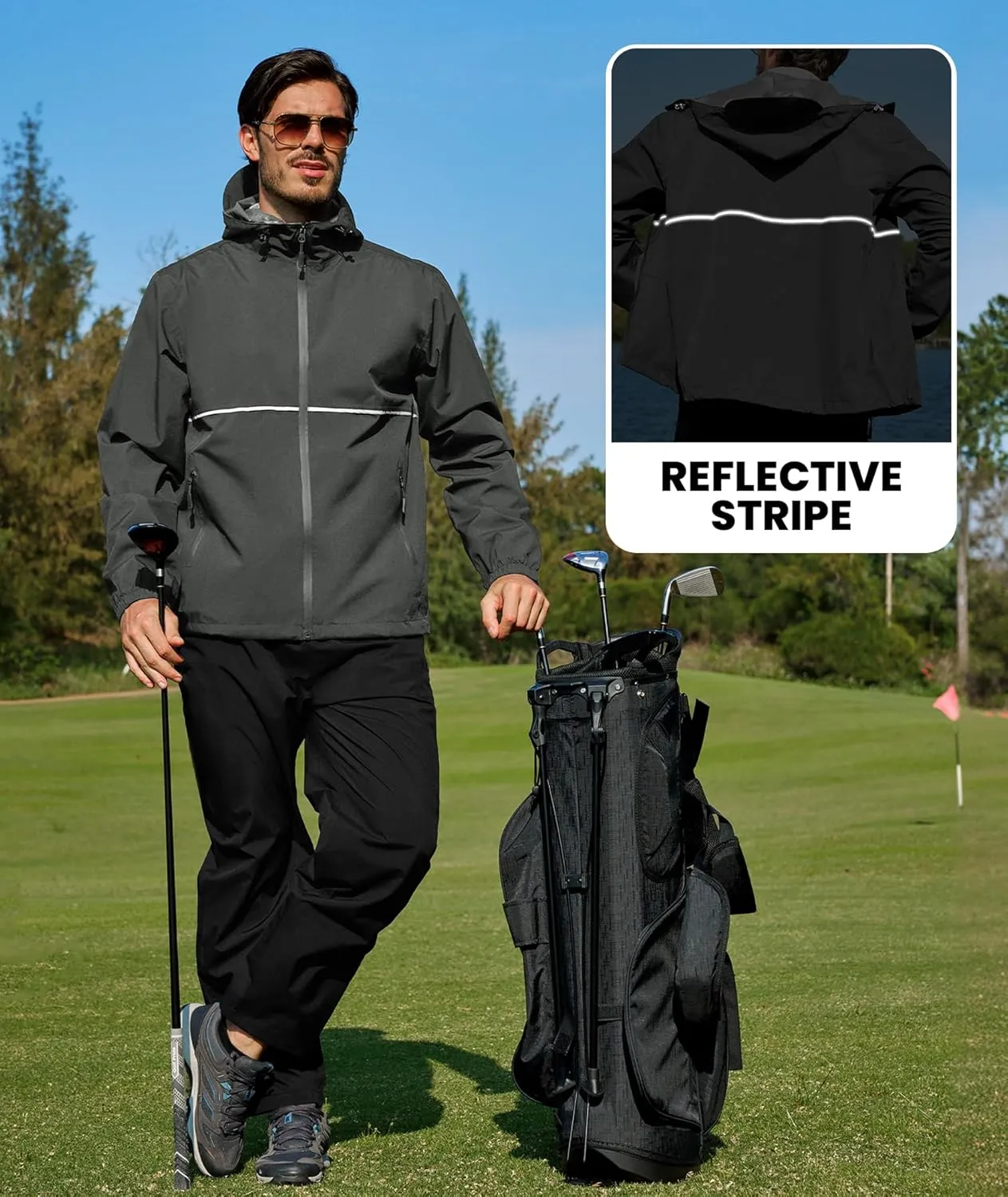 SWISSWELL Rain Suit Waterproof Breathable Lightweight Packable 2 Pieces Rainwear Rain Gear for Golf Hiking Fishing