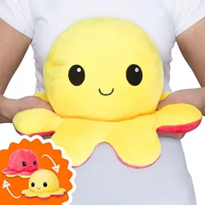 TeeTurtle - Original Reversible Big Octopus Plushie - Red   Yellow - Huggable and Soft Sensory Fidget Toy Stuffed Animals That Show Your Mood - Gift for Kids and Adults!
