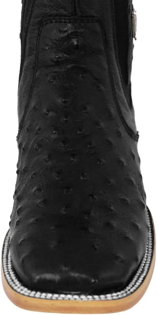 Texas Legacy Mens Black Chelsea Boots Ostrich Print Leather Western Dress Square Toe