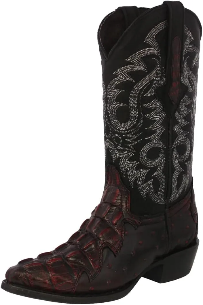 Texas Legacy Mens Black Cherry Western Cowboy Boots Crocodile & Ostrich Print